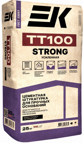 Высокопрочная цементная штукатурка для ручного и механизированного нанесения ЕК TT100 STRONG 25 кг